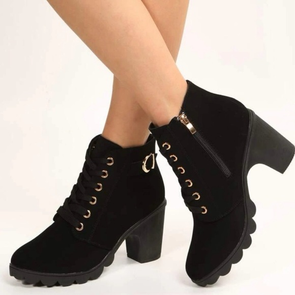 Women Lace Up Buckle Detail Side Zip
Chunky Heeled Combat Boots - Picture 3 of 6